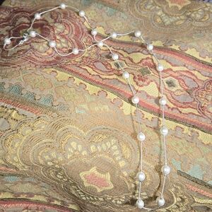 Roman RMN Signed 36" Fixed Faux Pearl Beaded Silver Tone Snake Chain Necklace